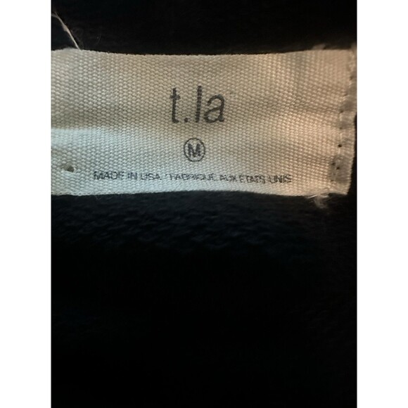 Anthropologie T. la Charcoal Ruffle Arm Hem V-Neck Hoodie Sweater Women's MEDIUM - Picture 6 of 8